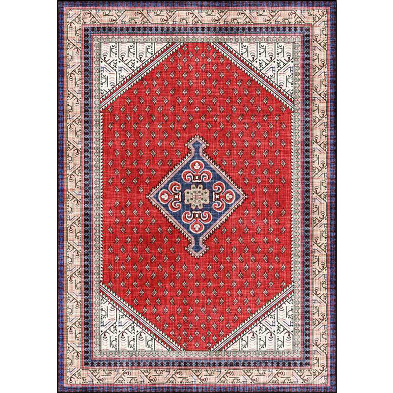 Tribal Medallion Pattern Rug Red Mediterranean Rug Polyester Machine Washable Anti-Slip Area Rug for Bedroom Clearhalo 'Area Rug' 'Moroccan' 'Rugs' Rug' 1609455