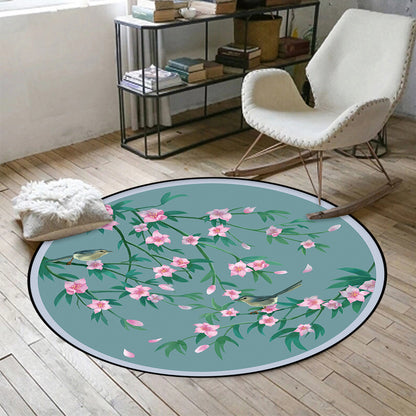 Retro Floral Pattern Rug with Bird and Leaf Blue Oriental Rug Polyester Washable Anti-Slip Backing Area Rug for Living Room Blue Clearhalo 'Area Rug' 'Rug' 1609473