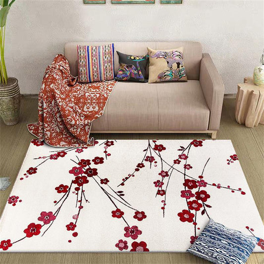 Vintage Floral Pattern Rug Beige and Red Polyester Rug Machine Washable Non-Slip Area Rug for Living Room