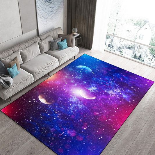 Casual Modern Rug in Blue Outer Space Galaxy Pattern Rug Polyester Washable Carpet for Home Decoration Blue Clearhalo 'Area Rug' 'Modern' 'Rugs' Rug' 1609521