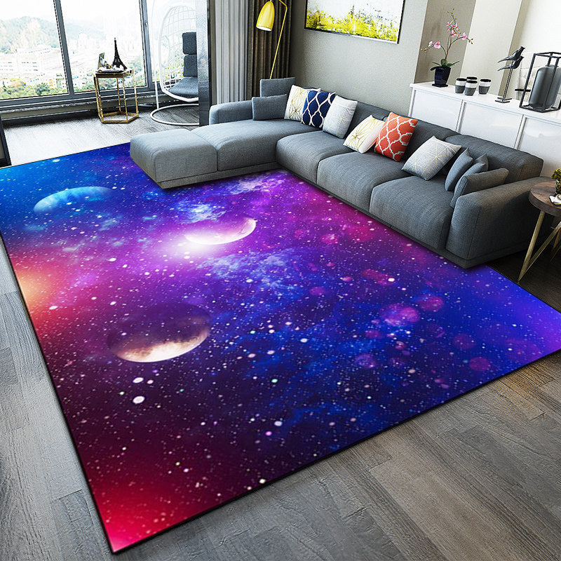 Casual Modern Rug in Blue Outer Space Galaxy Pattern Rug Polyester Washable Carpet for Home Decoration Clearhalo 'Area Rug' 'Modern' 'Rugs' Rug' 1609522