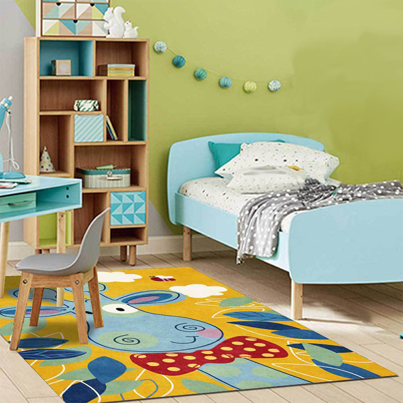 Kids Bedroom Rug in Blue and Yellow Animal Giraffe Cloud Leaf Print Rug Polyester Washable Area Rug Blue Clearhalo 'Area Rug' 'Rug' 1609601