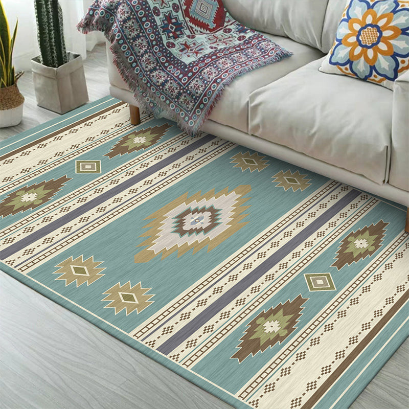 Unique Geometric Pattern Rug Blue and Green Vintage Rug Polyester Washable Anti-Slip Backing Area Rug for Bedroom Clearhalo 'Area Rug' 'Rugs' 'Southwestern' Rug' 1609610