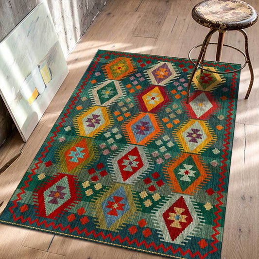 Classic Geometric Pattern Rug Green Vintage Rug Polyester Washable Anti-Slip Backing Area Rug for Bedroom Green Clearhalo 'Area Rug' 'Rugs' 'Southwestern' Rug' 1609617