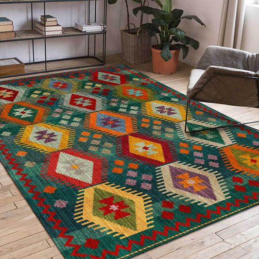 Classic Geometric Pattern Rug Green Vintage Rug Polyester Washable Anti-Slip Backing Area Rug for Bedroom Clearhalo 'Area Rug' 'Rugs' 'Southwestern' Rug' 1609618