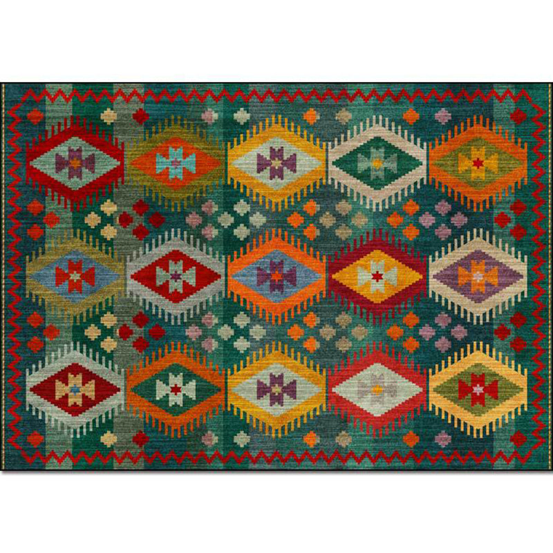 Classic Geometric Pattern Rug Green Vintage Rug Polyester Washable Anti-Slip Backing Area Rug for Bedroom Clearhalo 'Area Rug' 'Rugs' 'Southwestern' Rug' 1609619