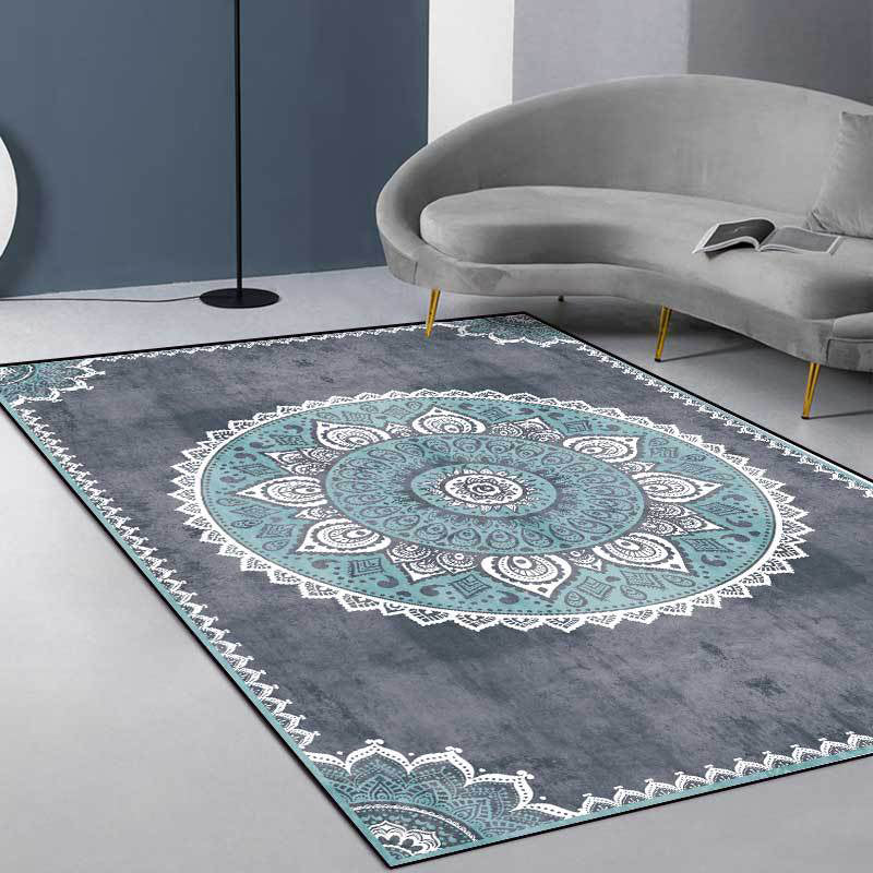 Blue and Grey Moroccan Rug Polyester Floral Pattern Rug Washable Non-Slip Backing Carpet for Living Room Blue Clearhalo 'Area Rug' 'Moroccan' 'Rugs' Rug' 1609625