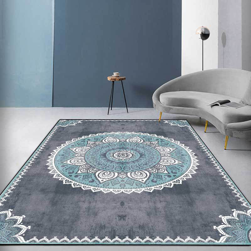 Blue and Grey Moroccan Rug Polyester Floral Pattern Rug Washable Non-Slip Backing Carpet for Living Room Clearhalo 'Area Rug' 'Moroccan' 'Rugs' Rug' 1609626