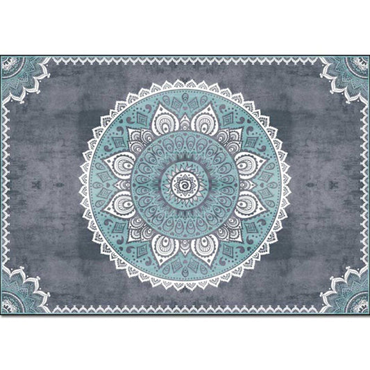 Blue and Grey Moroccan Rug Polyester Floral Pattern Rug Washable Non-Slip Backing Carpet for Living Room Clearhalo 'Area Rug' 'Moroccan' 'Rugs' Rug' 1609627