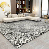 Grey and Black Novelty Rug Polyester Leaf Pattern Rug Washable Non-Slip Backing Carpet for Living Room Black