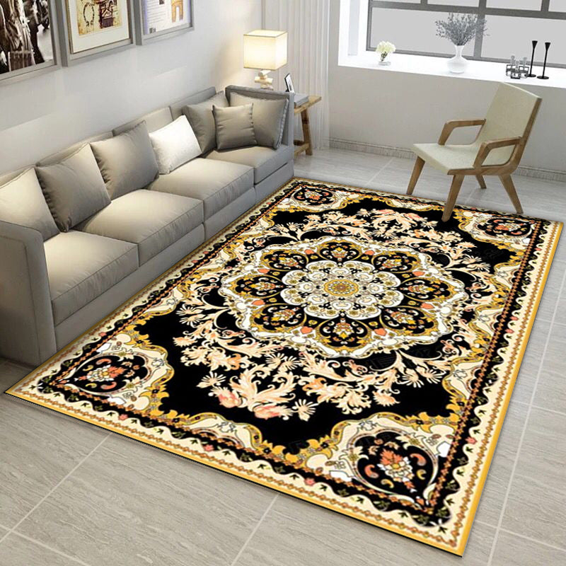 Moroccan Medallion Pattern Rug with Floral Green Polyester Rug Machine Washable Non-Slip Area Rug for Living Room Clearhalo 'Area Rug' 'Moroccan' 'Rugs' Rug' 1609695