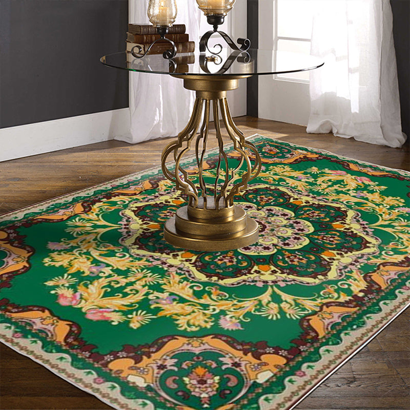 Moroccan Medallion Pattern Rug with Floral Green Polyester Rug Machine Washable Non-Slip Area Rug for Living Room Green Clearhalo 'Area Rug' 'Moroccan' 'Rugs' Rug' 1609702