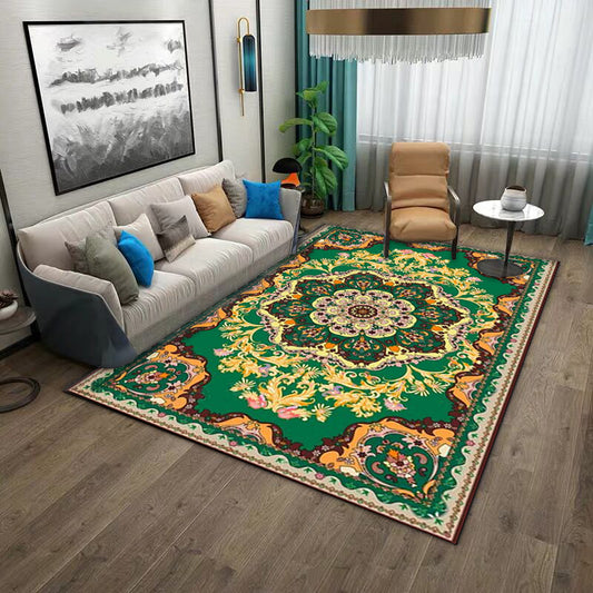 Moroccan Medallion Pattern Rug with Floral Green Polyester Rug Machine Washable Non-Slip Area Rug for Living Room Clearhalo 'Area Rug' 'Moroccan' 'Rugs' Rug' 1609703