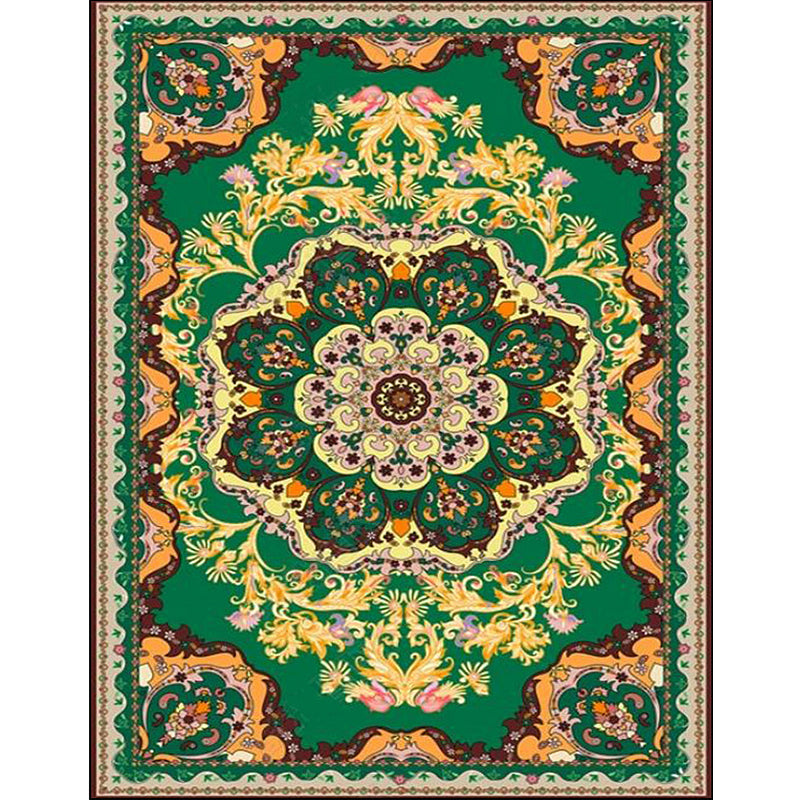 Moroccan Medallion Pattern Rug with Floral Green Polyester Rug Machine Washable Non-Slip Area Rug for Living Room Clearhalo 'Area Rug' 'Moroccan' 'Rugs' Rug' 1609704