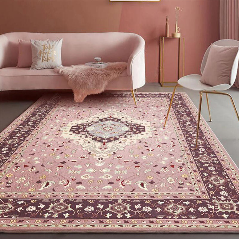 Pink Mediterranean Rug Polyester Medallion and Floral Print Rug Washable Non-Slip Backing Carpet for Living Room Pink Clearhalo 'Area Rug' 'Moroccan' 'Rugs' Rug' 1609710
