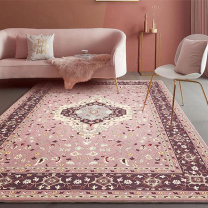 Pink Mediterranean Rug Polyester Medallion and Floral Print Rug Washable Non-Slip Backing Carpet for Living Room Pink Clearhalo 'Area Rug' 'Moroccan' 'Rugs' Rug' 1609710