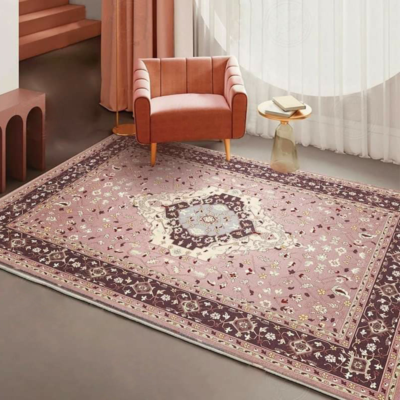 Pink Mediterranean Rug Polyester Medallion and Floral Print Rug Washable Non-Slip Backing Carpet for Living Room Clearhalo 'Area Rug' 'Moroccan' 'Rugs' Rug' 1609711