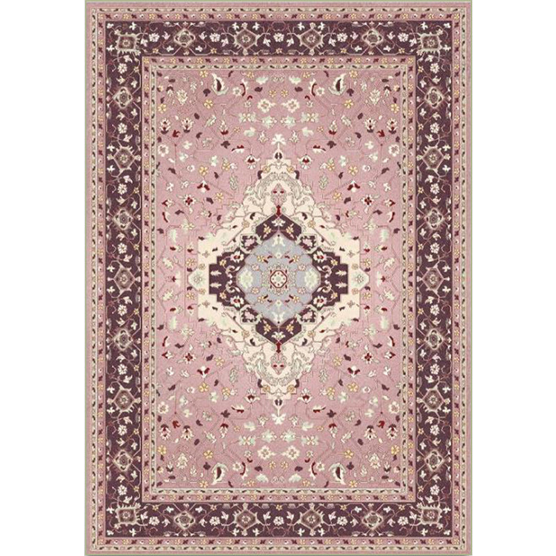 Pink Mediterranean Rug Polyester Medallion and Floral Print Rug Washable Non-Slip Backing Carpet for Living Room Clearhalo 'Area Rug' 'Moroccan' 'Rugs' Rug' 1609712