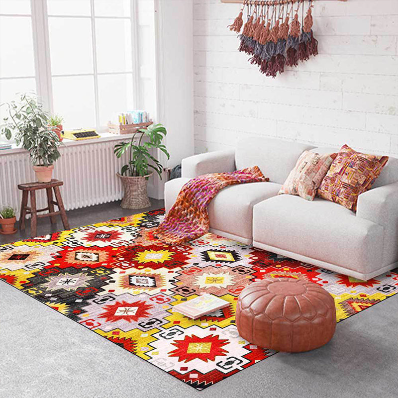 Red Multicolor Mediterranean Rug Polyester Azulejos Print Rug Washable Non-Slip Backing Carpet for Living Room Yellow Clearhalo 'Area Rug' 'Moroccan' 'Rugs' Rug' 1609718