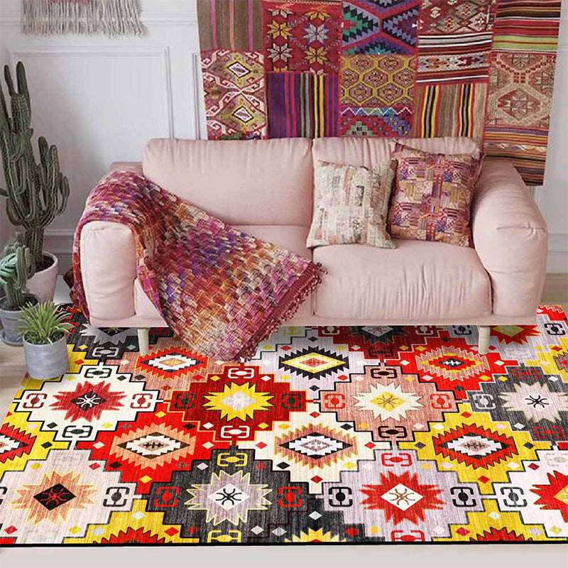 Red Multicolor Mediterranean Rug Polyester Azulejos Print Rug Washable Non-Slip Backing Carpet for Living Room Clearhalo 'Area Rug' 'Moroccan' 'Rugs' Rug' 1609719