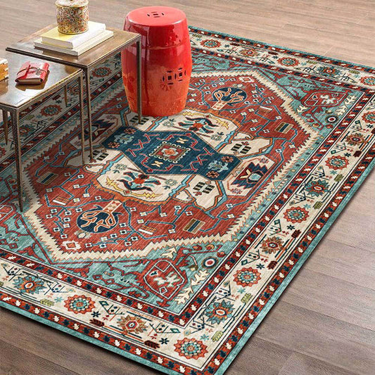 Vintage Medallion Pattern Rug Red and Green Polyester Rug Machine Washable Non-Slip Area Rug for Living Room Red Clearhalo 'Area Rug' 'Moroccan' 'Rugs' Rug' 1609726