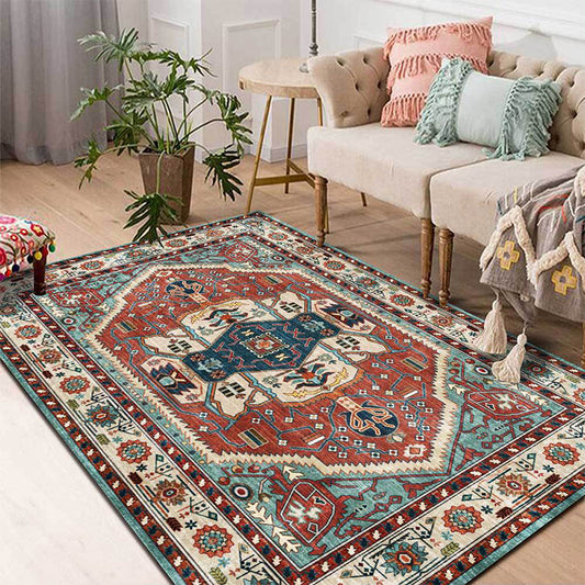 Vintage Medallion Pattern Rug Red and Green Polyester Rug Machine Washable Non-Slip Area Rug for Living Room Clearhalo 'Area Rug' 'Moroccan' 'Rugs' Rug' 1609727