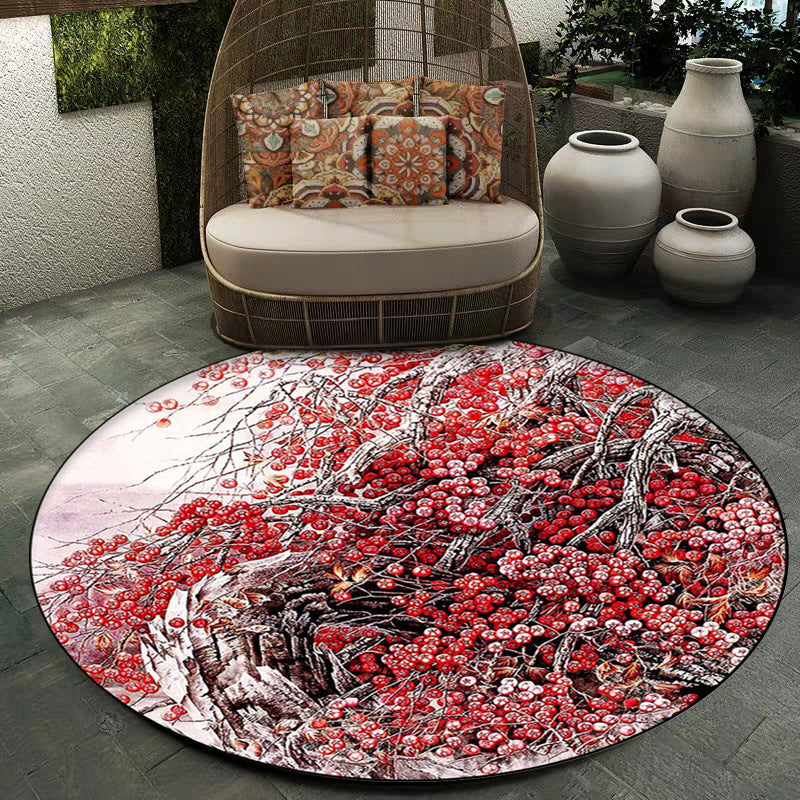 Red Oriental Rug Polyester Floral and Branch Pattern Rug Washable Non-Slip Backing Carpet for Bedroom Red Clearhalo 'Area Rug' 'Rug' 1609734
