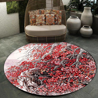 Red Oriental Rug Polyester Floral and Branch Pattern Rug Washable Non-Slip Backing Carpet for Bedroom Red Clearhalo 'Area Rug' 'Rug' 1609734