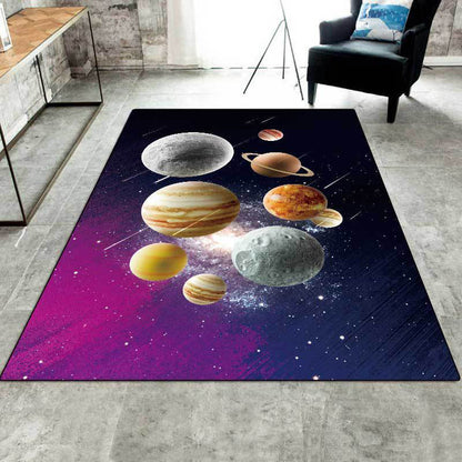 Kids Bedroom Rug in Black and Purple Outer Space Galaxy Planet Print Rug Polyester Machine Washable Area Rug Purple Clearhalo 'Area Rug' 'Rug' 1609758