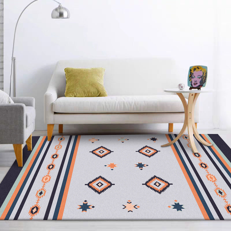 Black and Grey Tribal Rug Polyester Geometric and Striped Pattern Rug Washable Non-Slip Backing Carpet for Living Room Clearhalo 'Area Rug' 'Rugs' 'Southwestern' Rug' 1609775