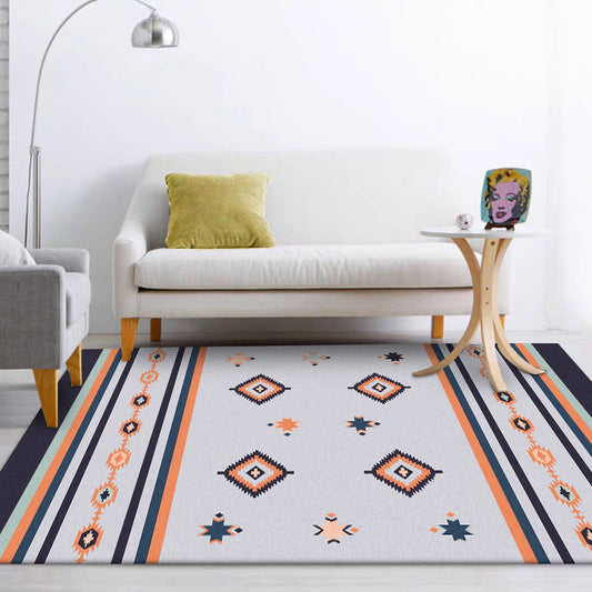 Black and Grey Tribal Rug Polyester Geometric and Striped Pattern Rug Washable Non-Slip Backing Carpet for Living Room Clearhalo 'Area Rug' 'Rugs' 'Southwestern' Rug' 1609775