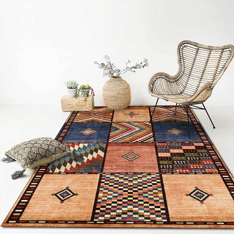 Americana Tribal Checked Pattern Rug Brown Polyester Rug Machine Washable Non-Slip Area Rug for Living Room Brown Clearhalo 'Area Rug' 'Rugs' 'Southwestern' Rug' 1609790