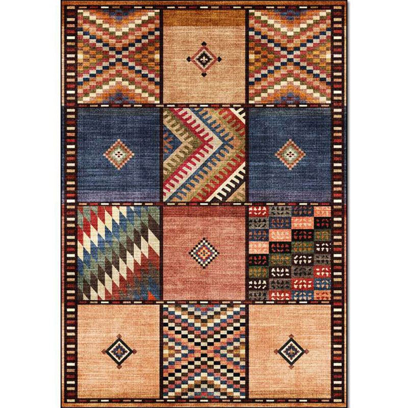 Americana Tribal Checked Pattern Rug Brown Polyester Rug Machine Washable Non-Slip Area Rug for Living Room Clearhalo 'Area Rug' 'Rugs' 'Southwestern' Rug' 1609792