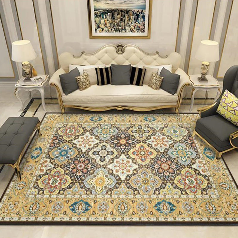 Stylish Tribal Pattern Rug with Floral Yellow Vintage Rug Polyester Washable Anti-Slip Backing Area Rug for Bedroom Clearhalo 'Area Rug' 'Moroccan' 'Rugs' Rug' 1609799