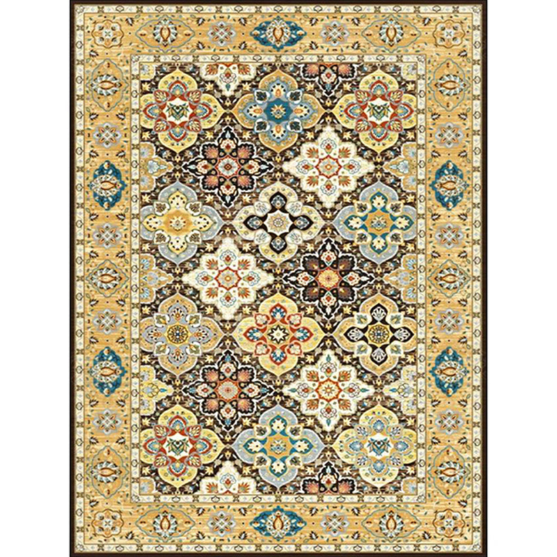 Stylish Tribal Pattern Rug with Floral Yellow Vintage Rug Polyester Washable Anti-Slip Backing Area Rug for Bedroom Clearhalo 'Area Rug' 'Moroccan' 'Rugs' Rug' 1609800