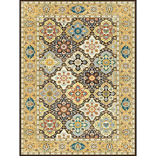 Stylish Tribal Pattern Rug with Floral Yellow Vintage Rug Polyester Washable Anti-Slip Backing Area Rug for Bedroom Clearhalo 'Area Rug' 'Moroccan' 'Rugs' Rug' 1609800