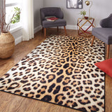 Brown Modern Rug Polyester Leopard Pattern Rug Washable Non-Slip Backing Carpet for Living Room Brown