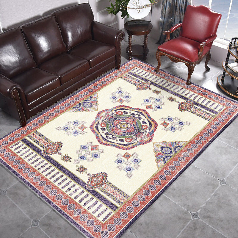 Beige and Red Vintage Rug Polyester Medallion Pattern Rug Washable Non-Slip Backing Carpet for Living Room Clearhalo 'Area Rug' 'Moroccan' 'Rugs' Rug' 1609865