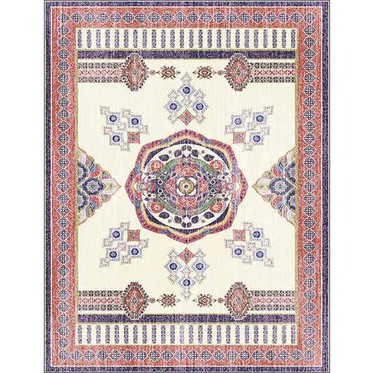 Beige and Red Vintage Rug Polyester Medallion Pattern Rug Washable Non-Slip Backing Carpet for Living Room Clearhalo 'Area Rug' 'Moroccan' 'Rugs' Rug' 1609866