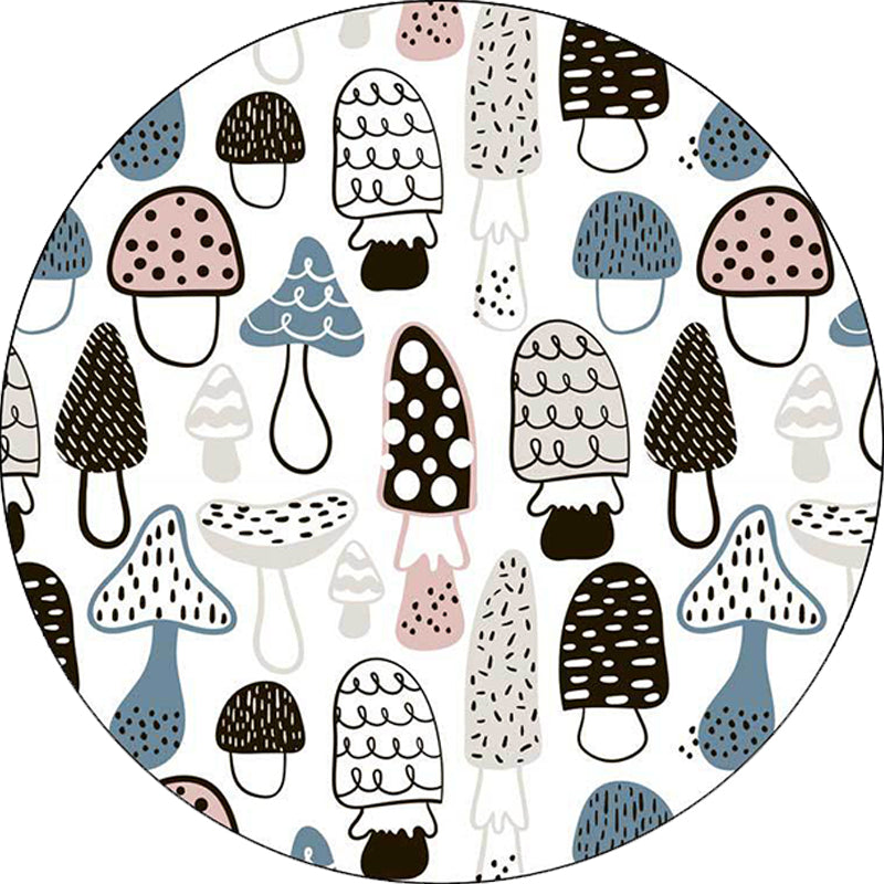 Kids Bedroom Rug in White Botanical Mushroom Print Rug Polyester Anti-Slip Backing Washable Area Rug Clearhalo 'Area Rug' 'Rug' 1609906