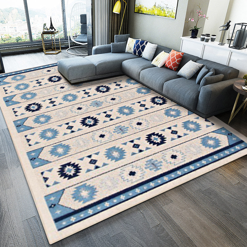 Blue and Brown Tribal Rug Polyester Striped and Tribal Pattern Rug Washable Non-Slip Backing Carpet for Living Room Clearhalo 'Area Rug' 'Rugs' 'Southwestern' Rug' 1609921