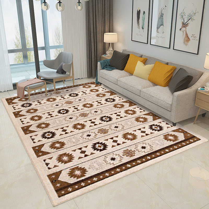 Blue and Brown Tribal Rug Polyester Striped and Tribal Pattern Rug Washable Non-Slip Backing Carpet for Living Room Brown Clearhalo 'Area Rug' 'Rugs' 'Southwestern' Rug' 1609928