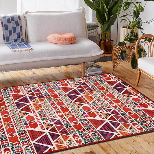 Unique Geometric Pattern Rug Red Vintage Rug Polyester Washable Anti-Slip Backing Area Rug for Bedroom Red Clearhalo 'Area Rug' 'Rugs' 'Southwestern' Rug' 1609936