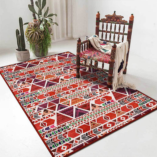 Unique Geometric Pattern Rug Red Vintage Rug Polyester Washable Anti-Slip Backing Area Rug for Bedroom Clearhalo 'Area Rug' 'Rugs' 'Southwestern' Rug' 1609937