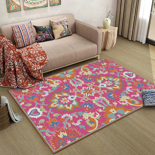 Mediterranean Floral Print Rug Pink Polyester Rug Machine Washable Non-Slip Area Rug for Living Room Pink Clearhalo 'Area Rug' 'Moroccan' 'Rugs' Rug' 1609944