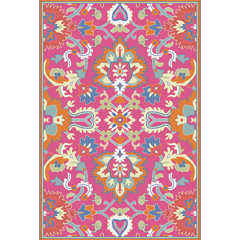 Mediterranean Floral Print Rug Pink Polyester Rug Machine Washable Non-Slip Area Rug for Living Room Clearhalo 'Area Rug' 'Moroccan' 'Rugs' Rug' 1609946
