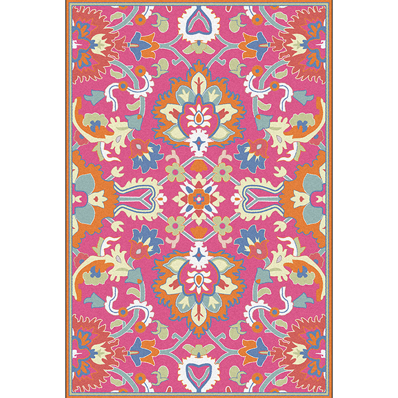 Mediterranean Floral Print Rug Pink Polyester Rug Machine Washable Non-Slip Area Rug for Living Room Clearhalo 'Area Rug' 'Moroccan' 'Rugs' Rug' 1609946