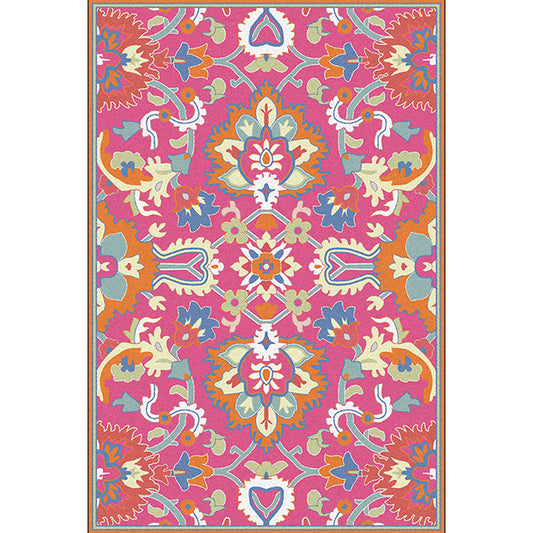 Mediterranean Floral Print Rug Pink Polyester Rug Machine Washable Non-Slip Area Rug for Living Room Clearhalo 'Area Rug' 'Moroccan' 'Rugs' Rug' 1609946