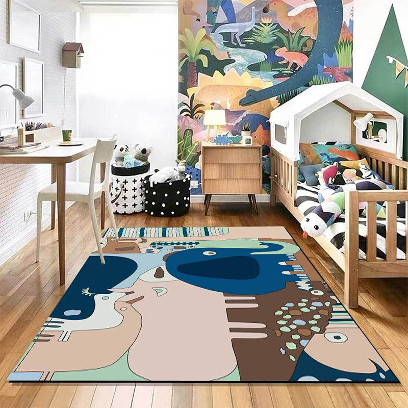 Colorful Child's Room Rug Kids Animal Elephant Giraffe Stripe Pattern Area Rug Polyester Washable Carpet Blue Clearhalo 'Area Rug' 'Rug' 1610034