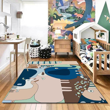 Colorful Child's Room Rug Kids Animal Elephant Giraffe Stripe Pattern Area Rug Polyester Washable Carpet Blue Clearhalo 'Area Rug' 'Rug' 1610034
